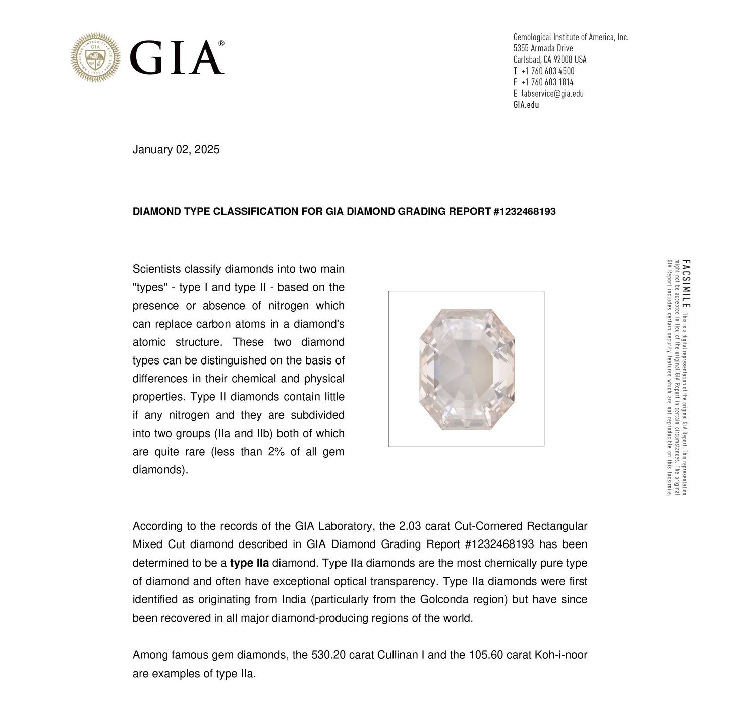 2.03ct 11.26x8.85x2.46mm GIA Type IIa VVS2 N Cut Corner Rectangle Step Cut 27403-01