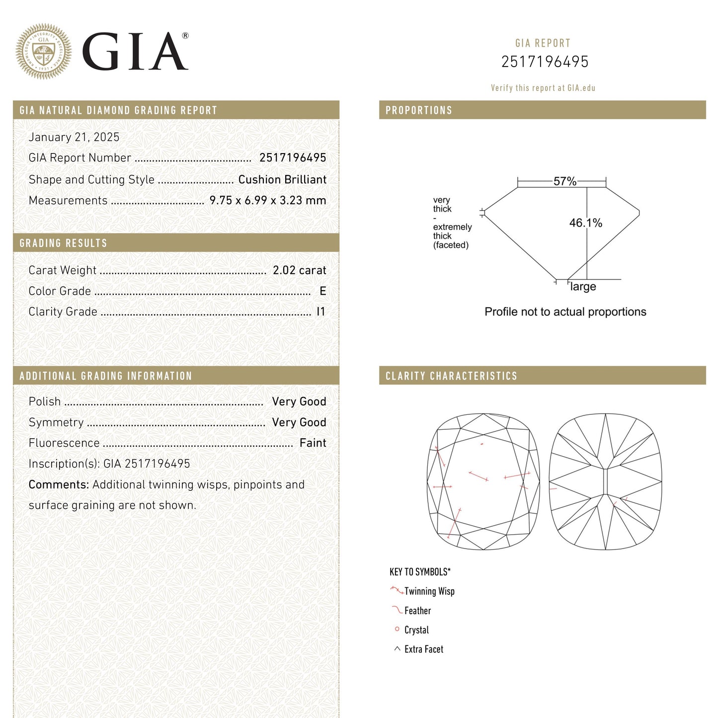 2.02ct 9.75x6.99x3.23mm GIA I1 E Cushion Brilliant 26748-01