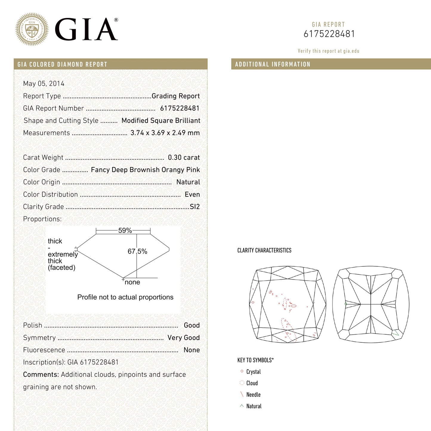 0.30ct 3.74x3.69x2.49mm GIA SI2 Fancy Pink Cushion Brilliant 🇦🇺 24104-01