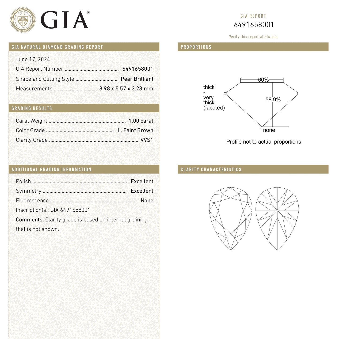 1.00ct 8.98x5.57x3.28mm GIA VVS1 L Pear Brilliant 27373-01