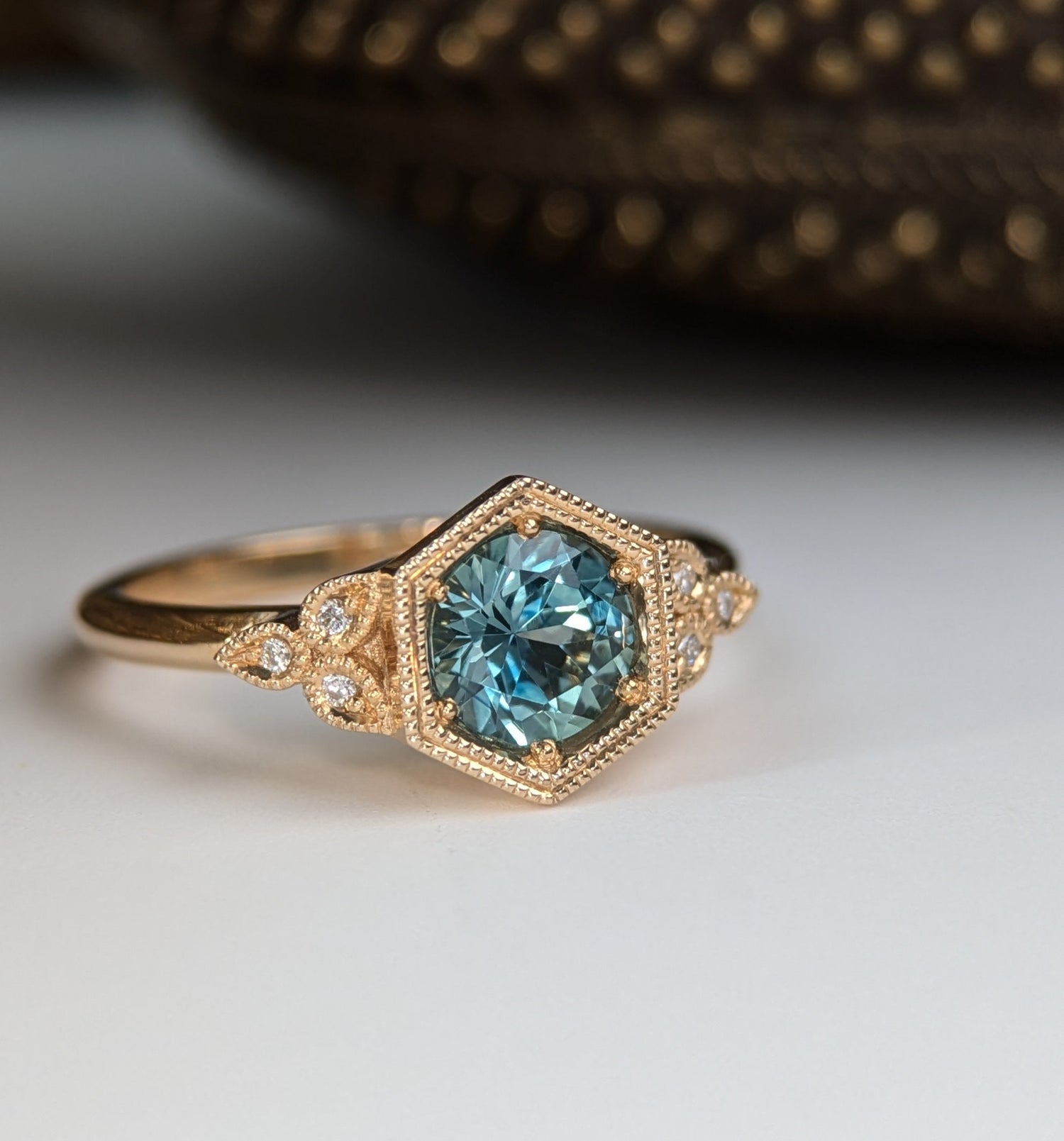 Miligrain Accented Yellow Gold vintage Style Engagement Ring