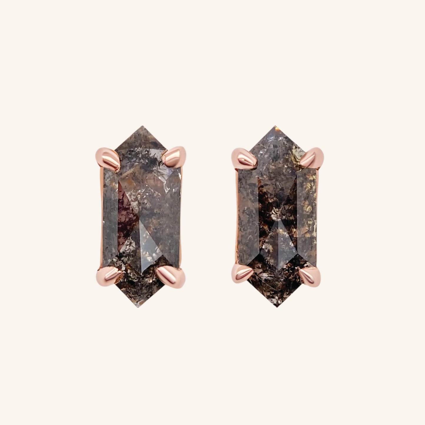 Salt and Pepper Rose Gold Diamond Hexagon Earrings
