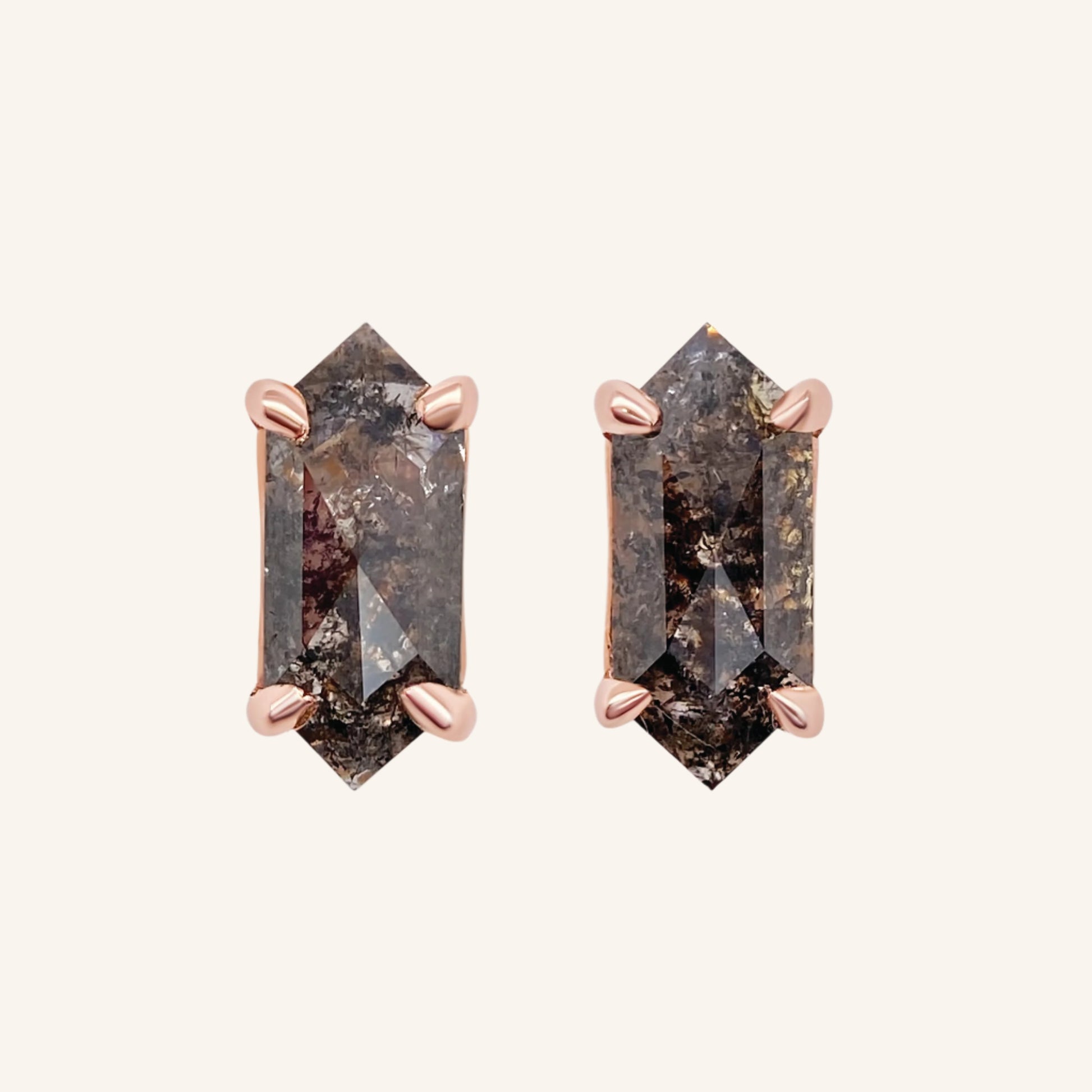 Salt and Pepper Rose Gold Diamond Hexagon Earrings