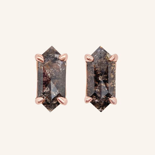 Salt and Pepper Rose Gold Diamond Hexagon Earrings