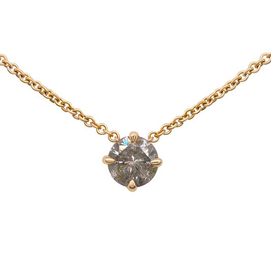 Salt and Pepper Diamond Compass Prong Necklace 14K yellow gold on fine cable chain