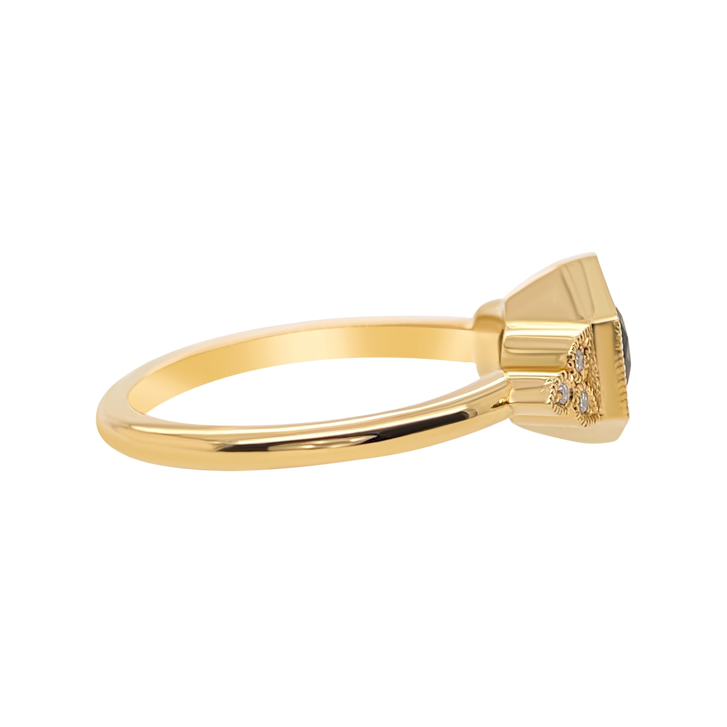 Vintage Style Hexagon Diamond Miligrain Engagement Ring 14K yellow gold