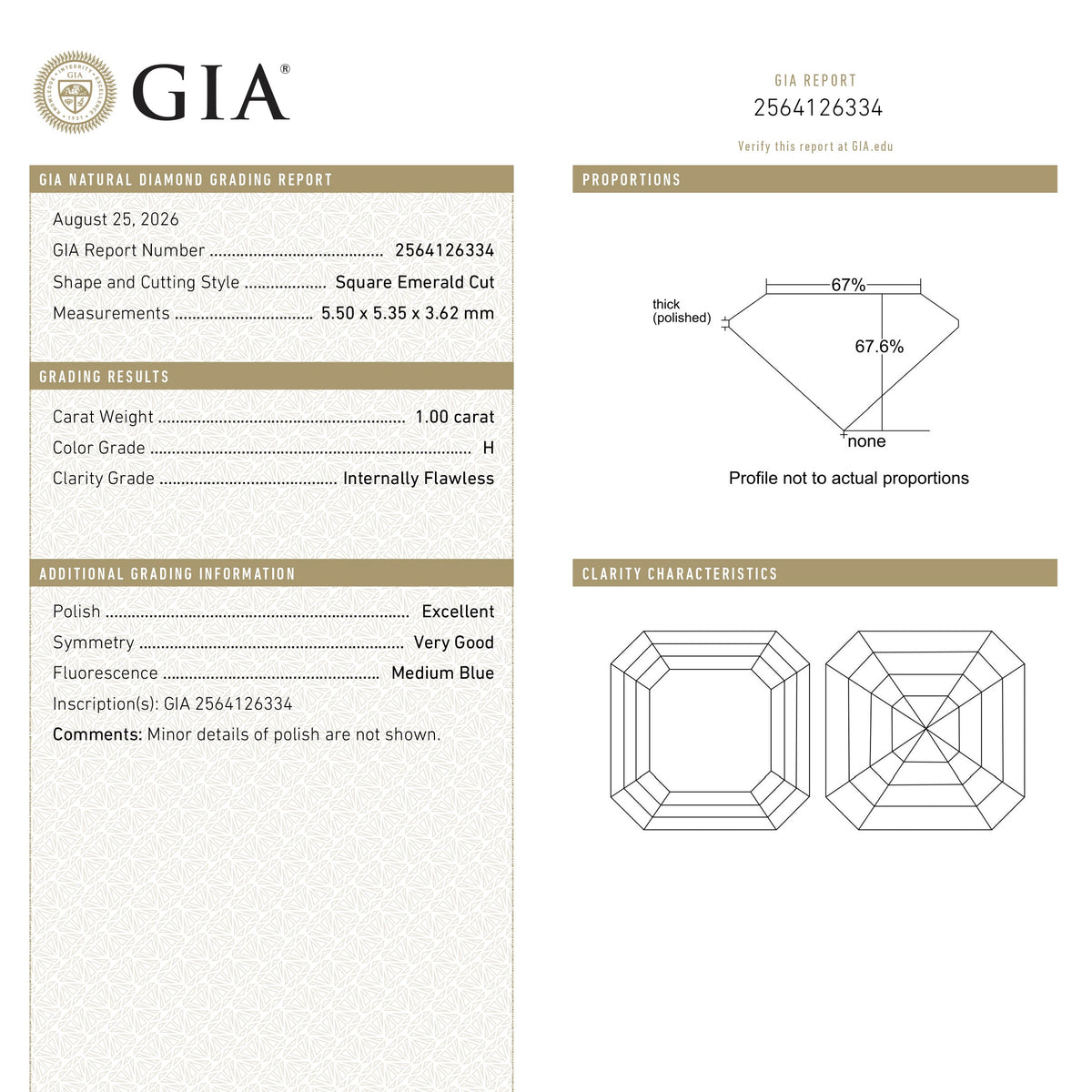 1.00ct 5.50x5.35x3.62mm GIA IF H Cut Corner Rectangle Step Cut 28331-01