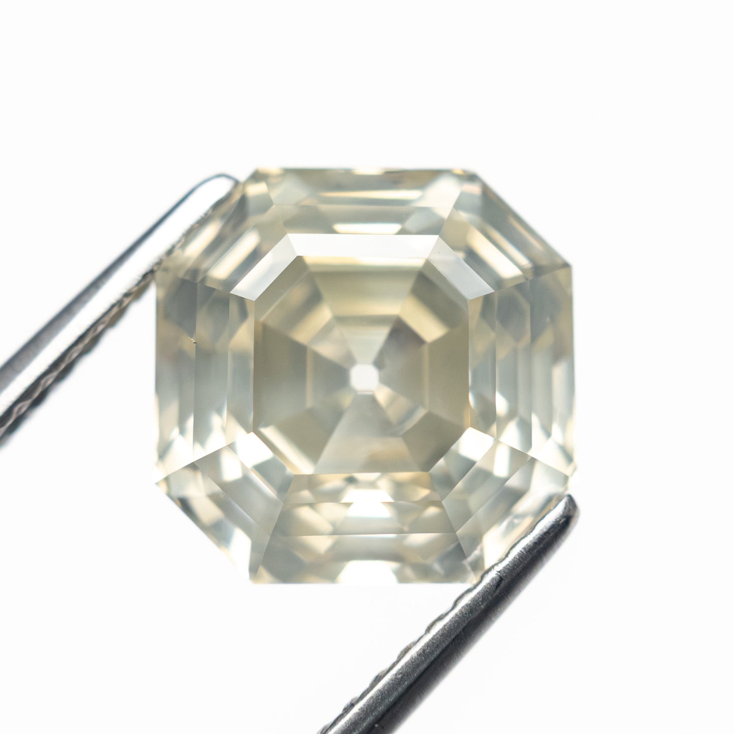 5.51ct 9.76x9.75x6.75mm GIA I1 Fancy Light Grey Green Yellow Antique Cut Corner Square Step Cut 28026-01