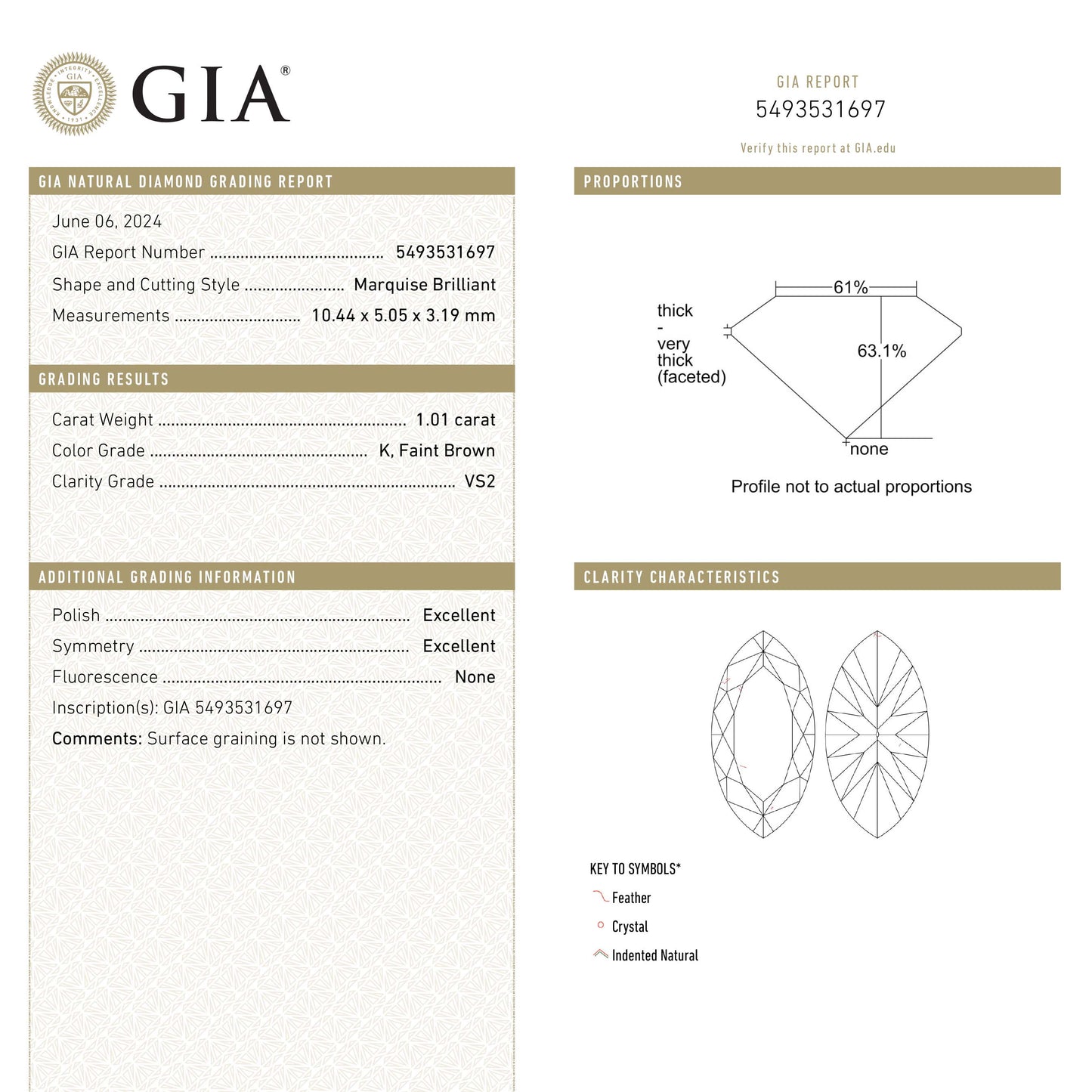 1.01ct 10.44x5.05x3.19mm GIA VS2 K Marquise Brilliant 🇨🇦 25106-01