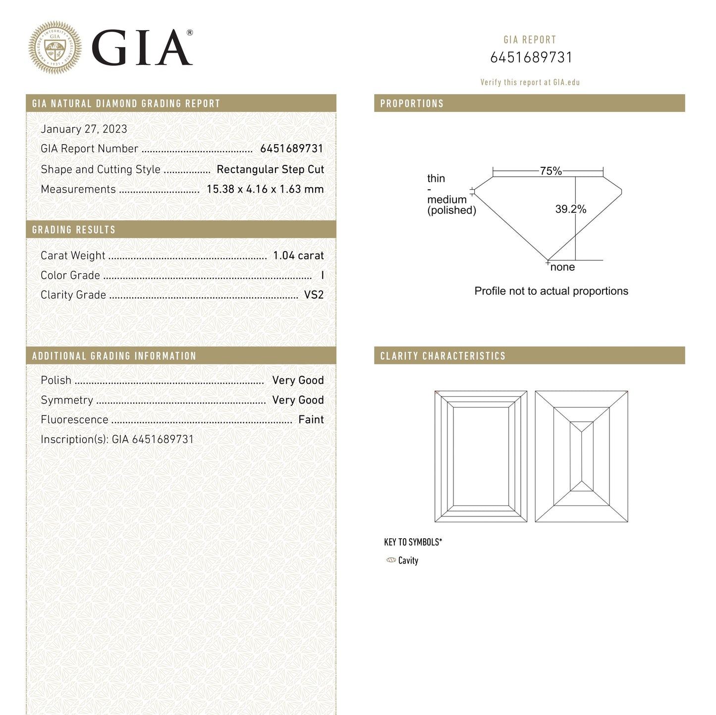 1.04ct 15.35x4.17x1.59mm GIA VS2 I Baguette Step Cut 23037-01