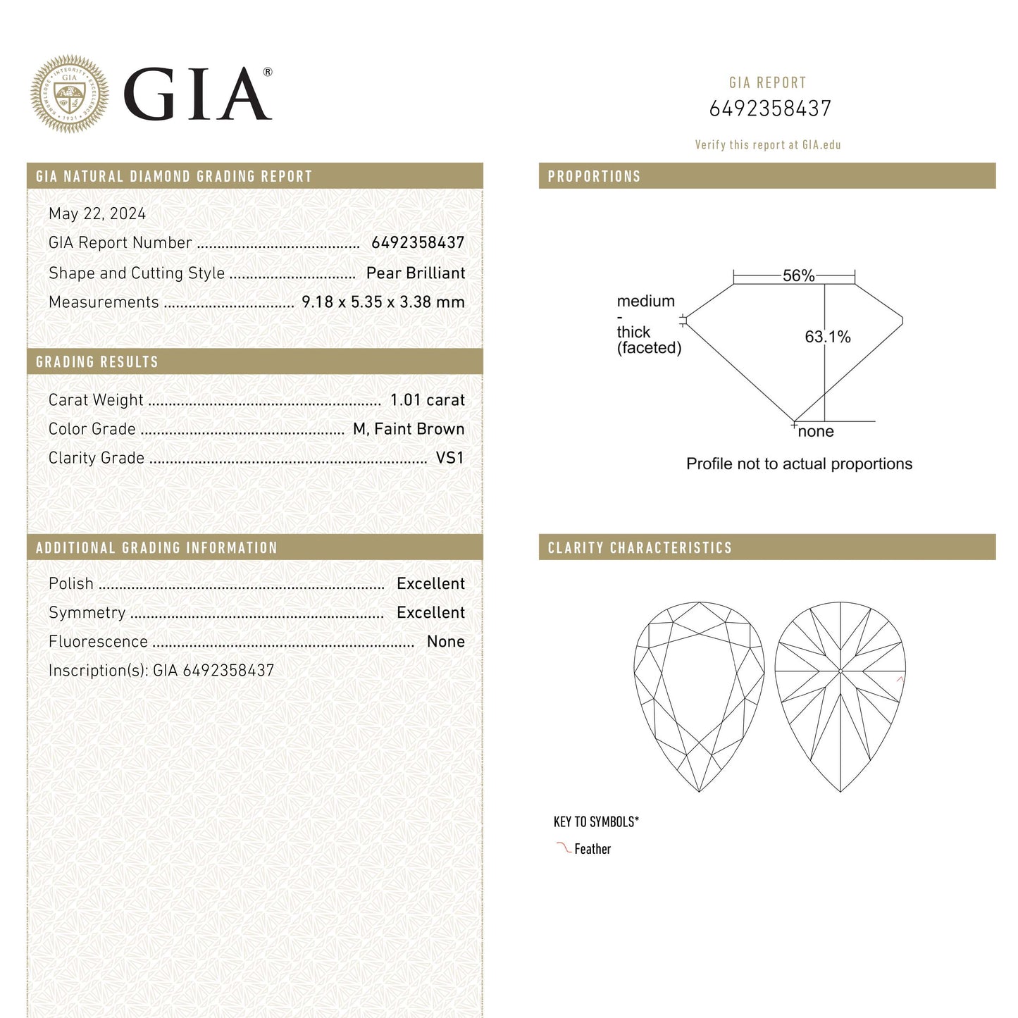 1.01ct 9.18x5.35x3.38mm GIA VS1 M Pear Brilliant 🇨🇦 25102-01