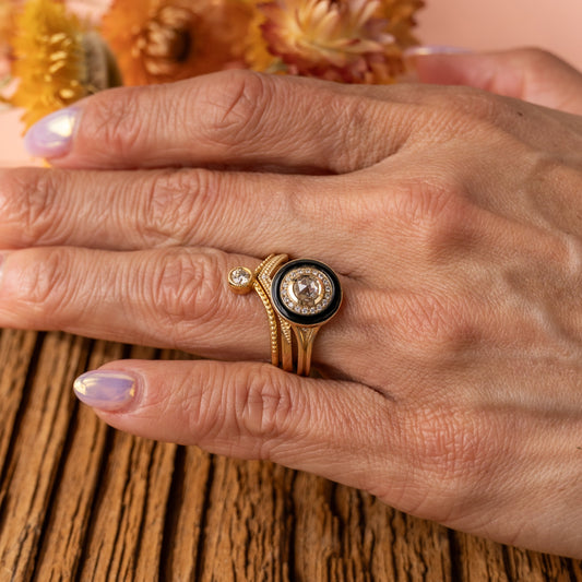 Audrey Black Onyx Inlay Halo Ring