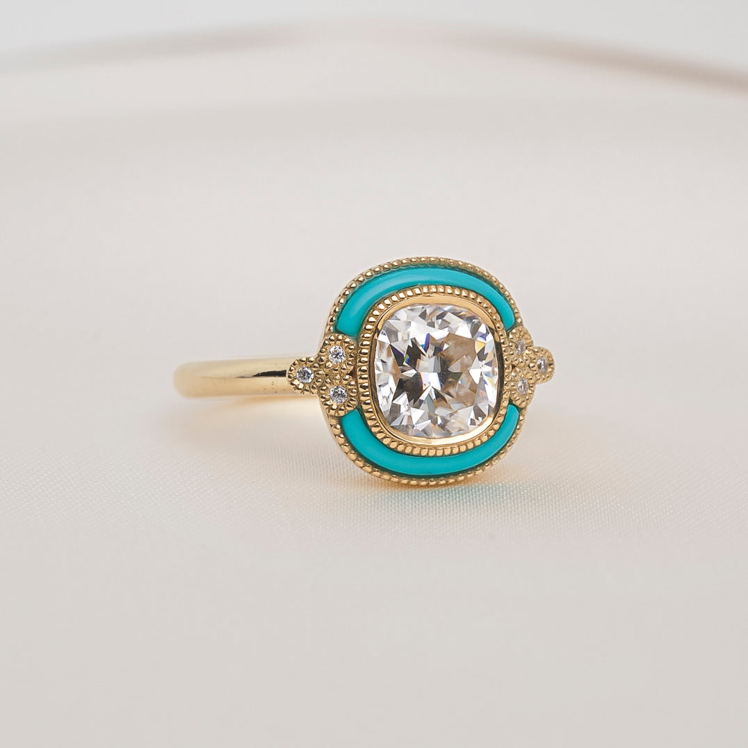 Capri Kiss Moissanite Turquoise Inlay Ring
