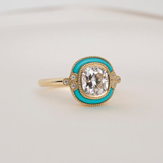Capri Kiss Moissanite Turquoise Inlay Ring