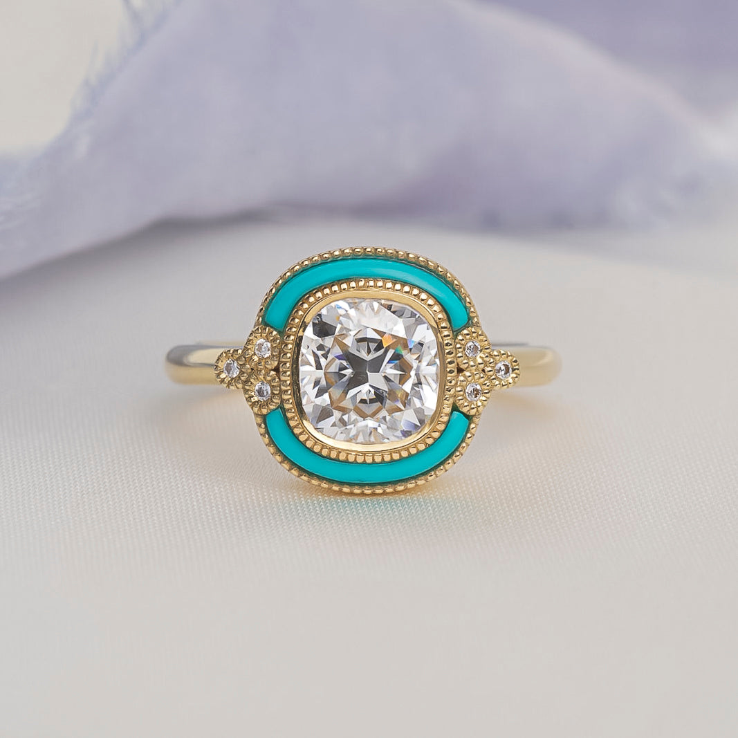 Capri Kiss Moissanite Turquoise Inlay Ring