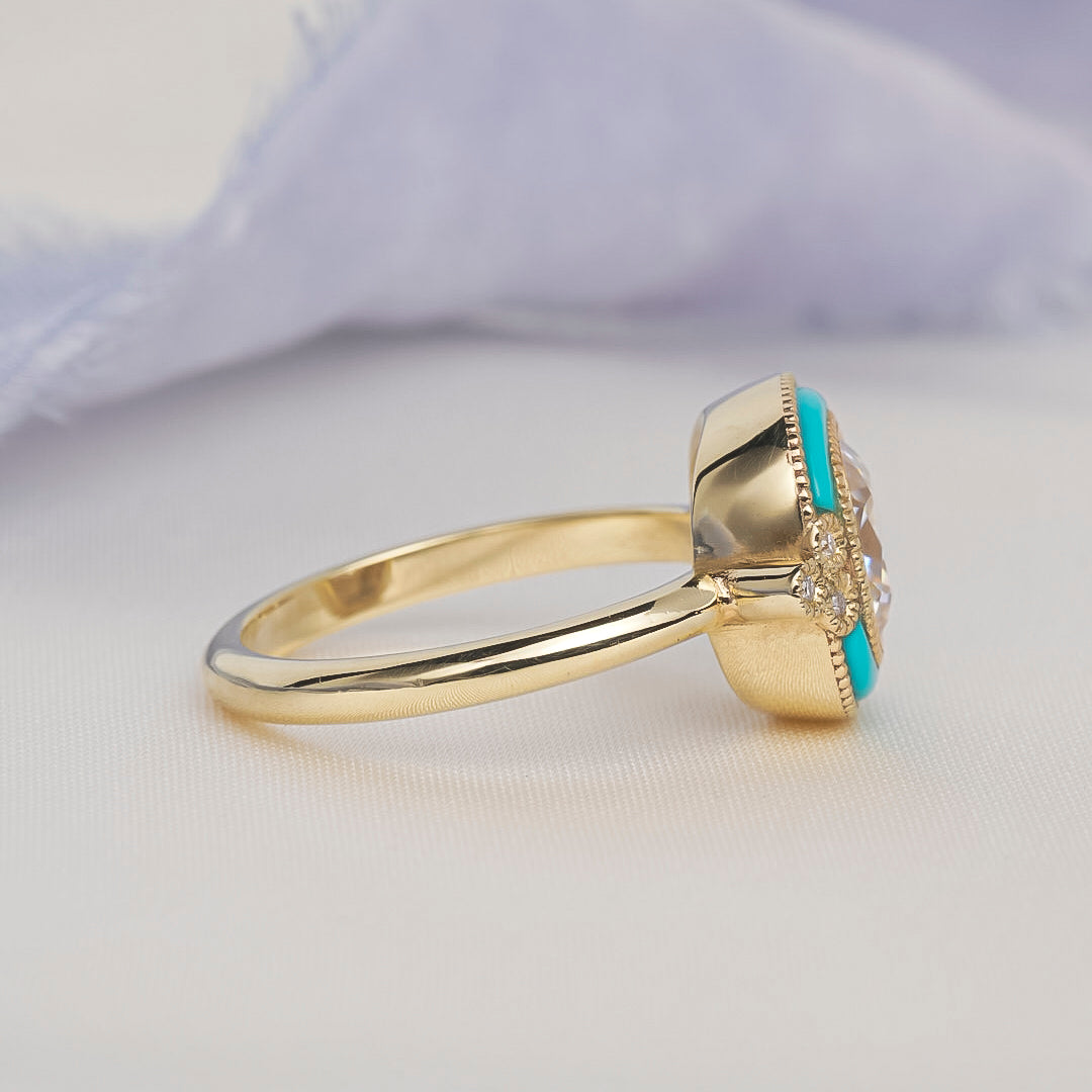 Capri Kiss Moissanite Turquoise Inlay Ring