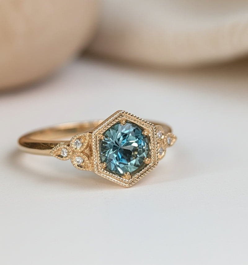 Miligrain Accented Yellow Gold vintage Style Engagement Ring