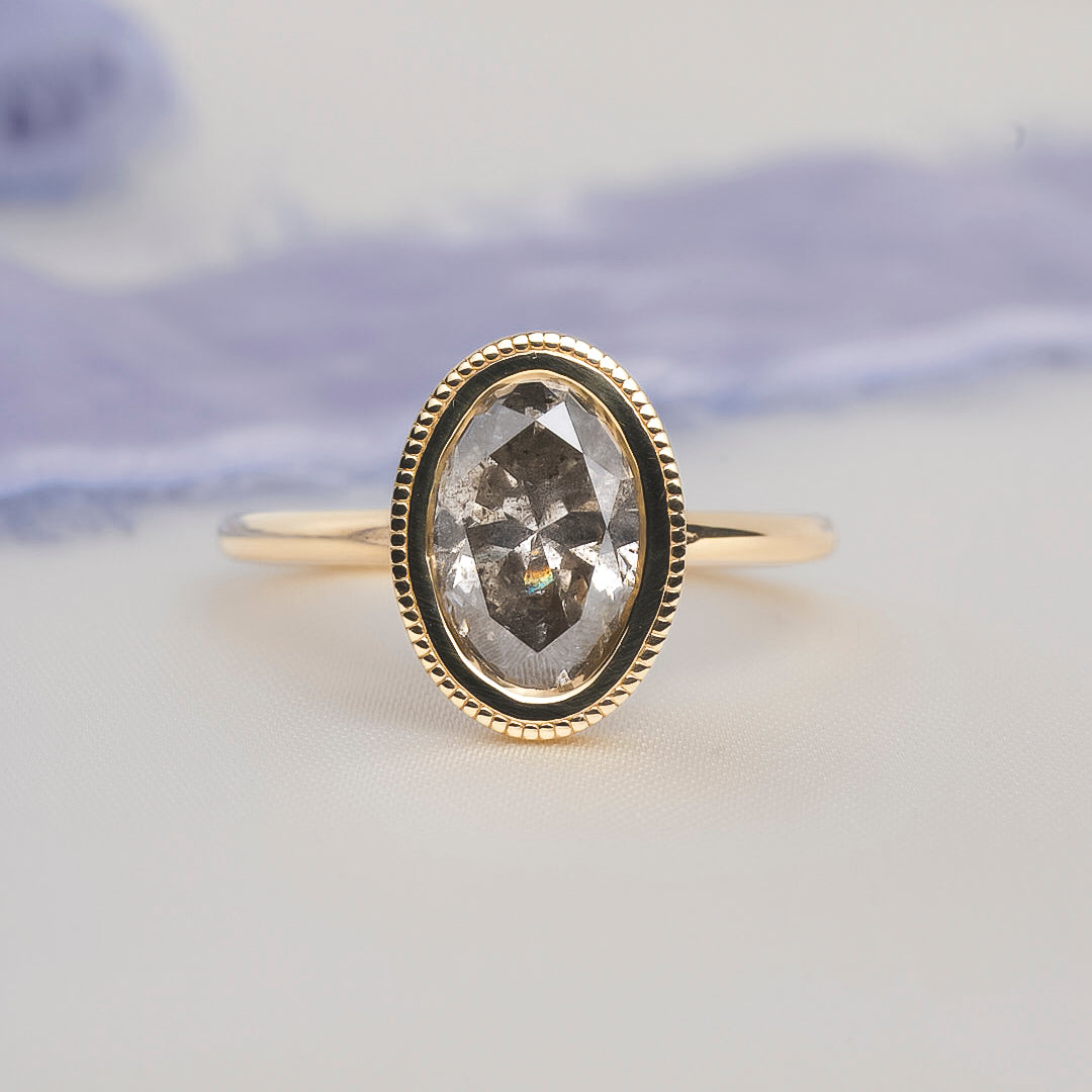 Oval Brilliant Salt & Pepper Diamond Magda Ring