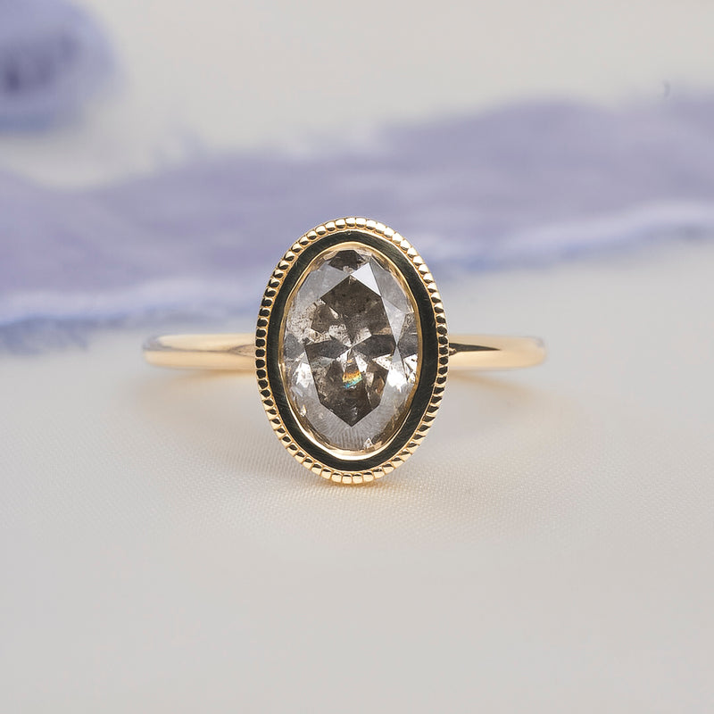 Oval Brilliant Salt & Pepper Diamond Magda Ring