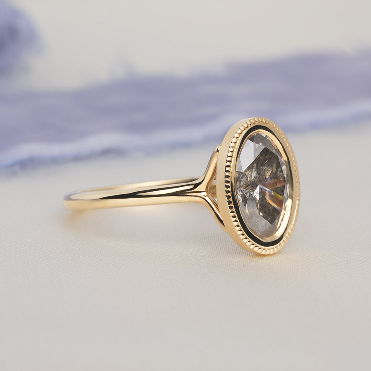 Oval Brilliant Salt & Pepper Diamond Magda Ring