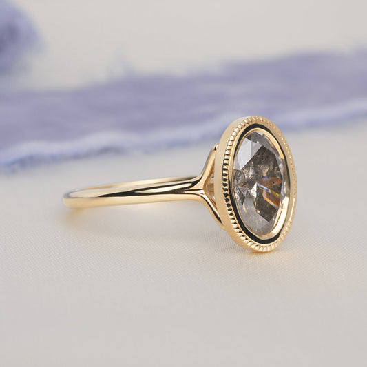 Oval Brilliant Salt & Pepper Diamond Magda Ring