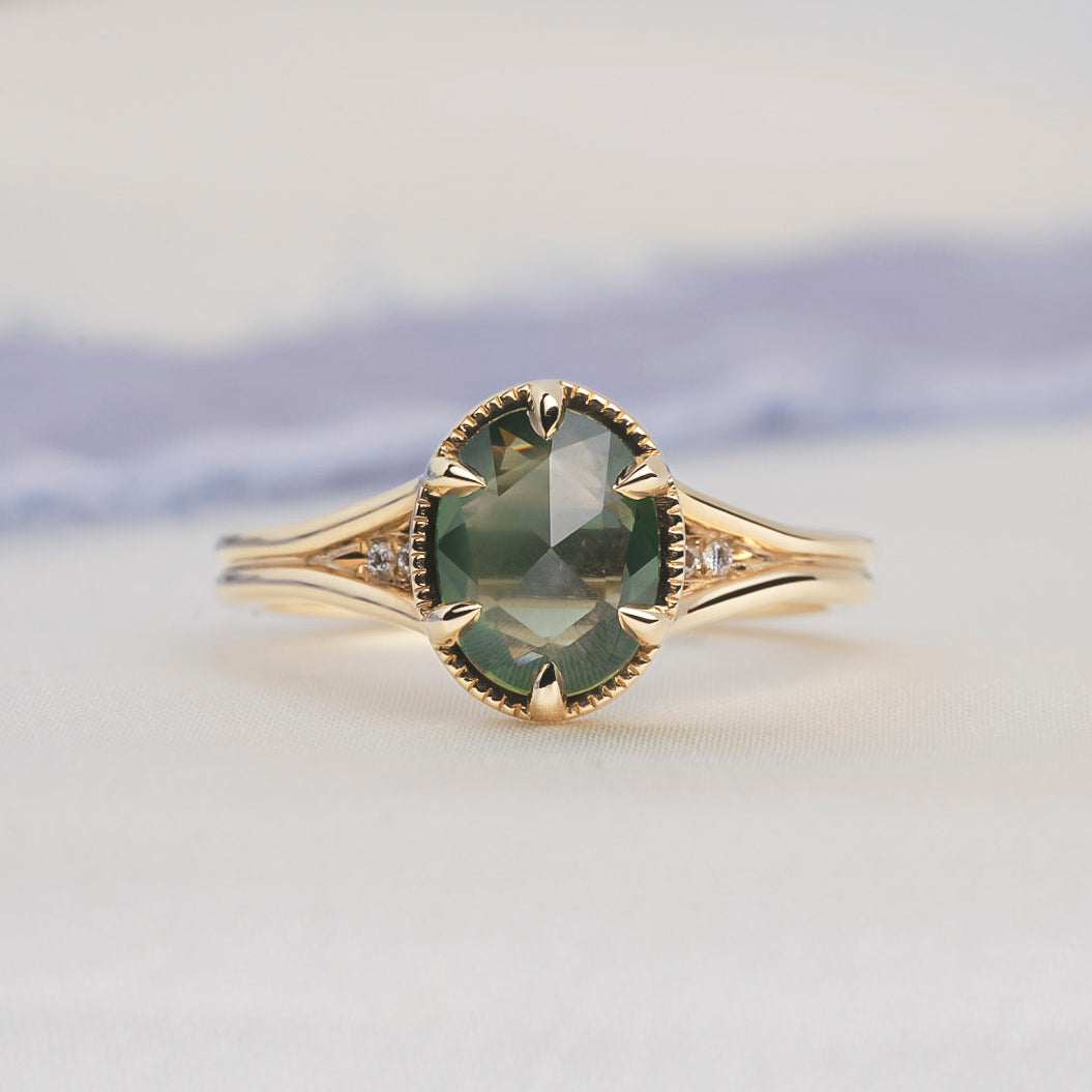 Opalescent Teal Sapphire Mirage Ring