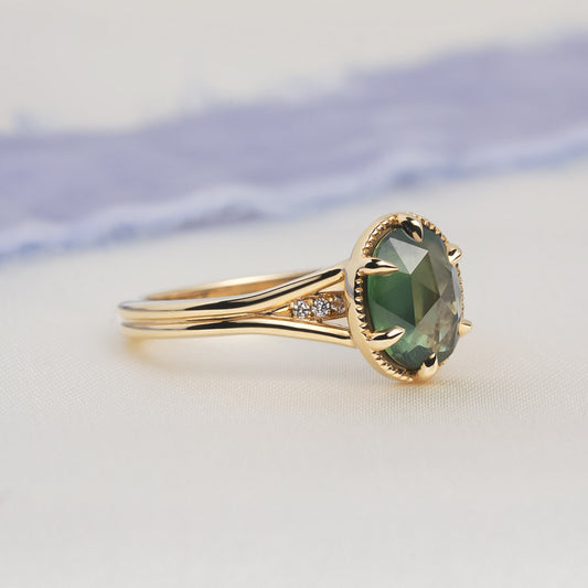 Opalescent Teal Sapphire Mirage Ring