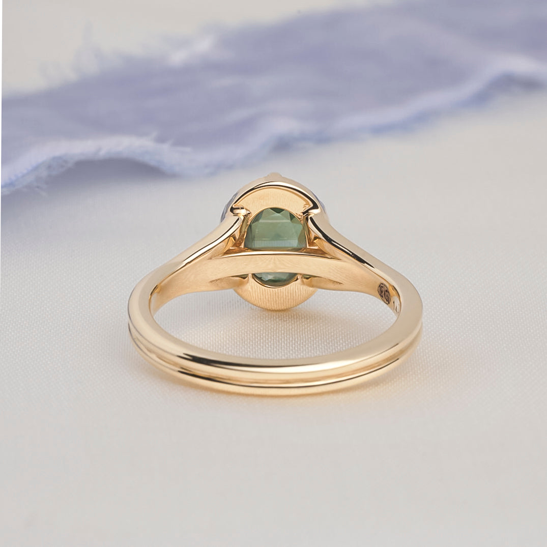 Opalescent Teal Sapphire Mirage Ring