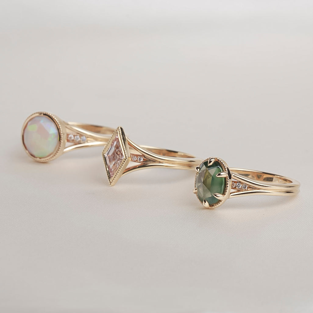 Opalescent Teal Sapphire Mirage Ring