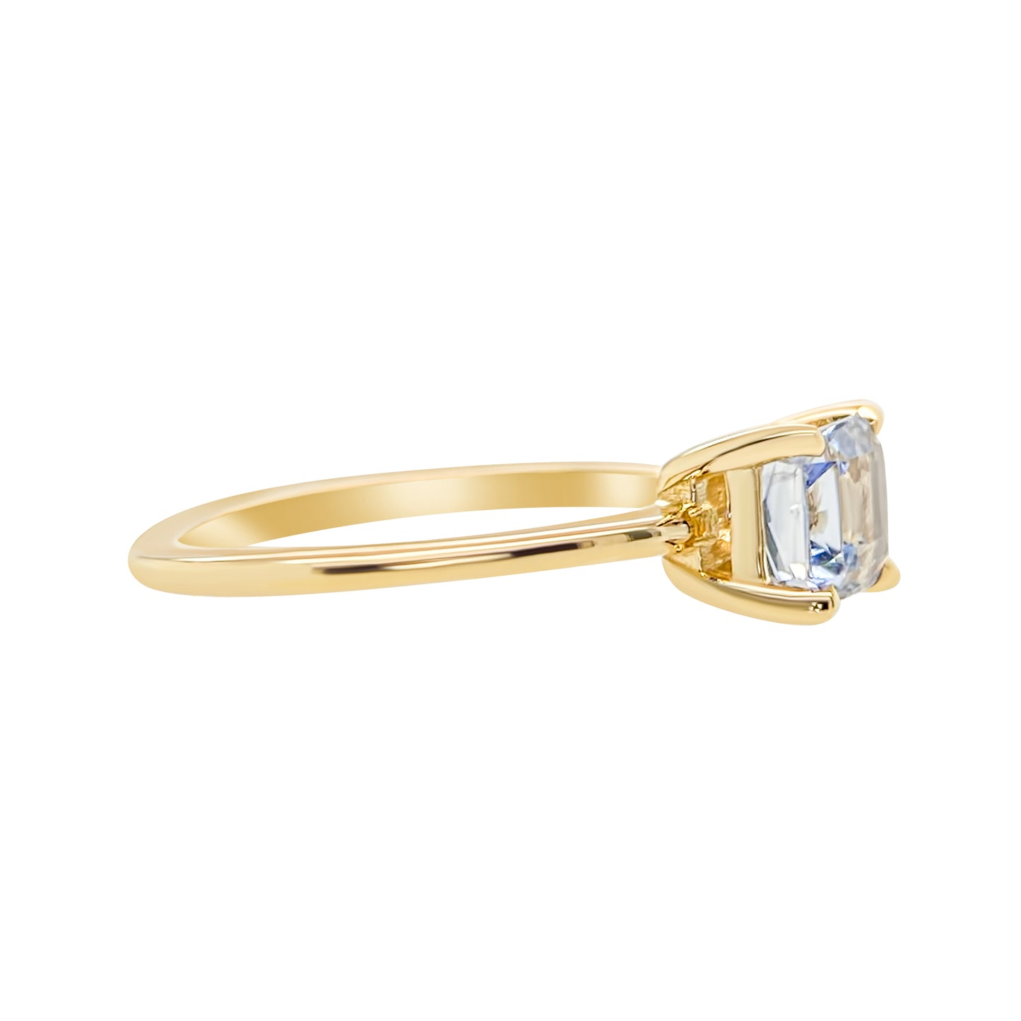 Blue Parti Color Radiant Cut Sapphire Engagement Ring East West Solitaire 14K yellow gold